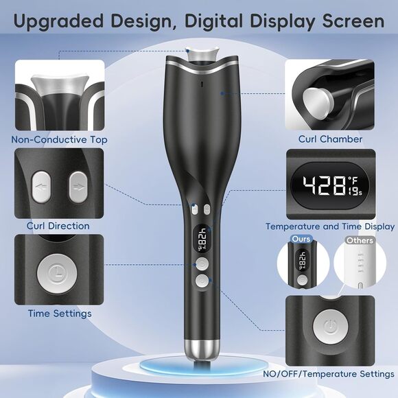 Automatic Hair Curler Auto Rotating Curling Iron w/ 4 Temp LCD Display 1" Barrel - Picture 5 of 8